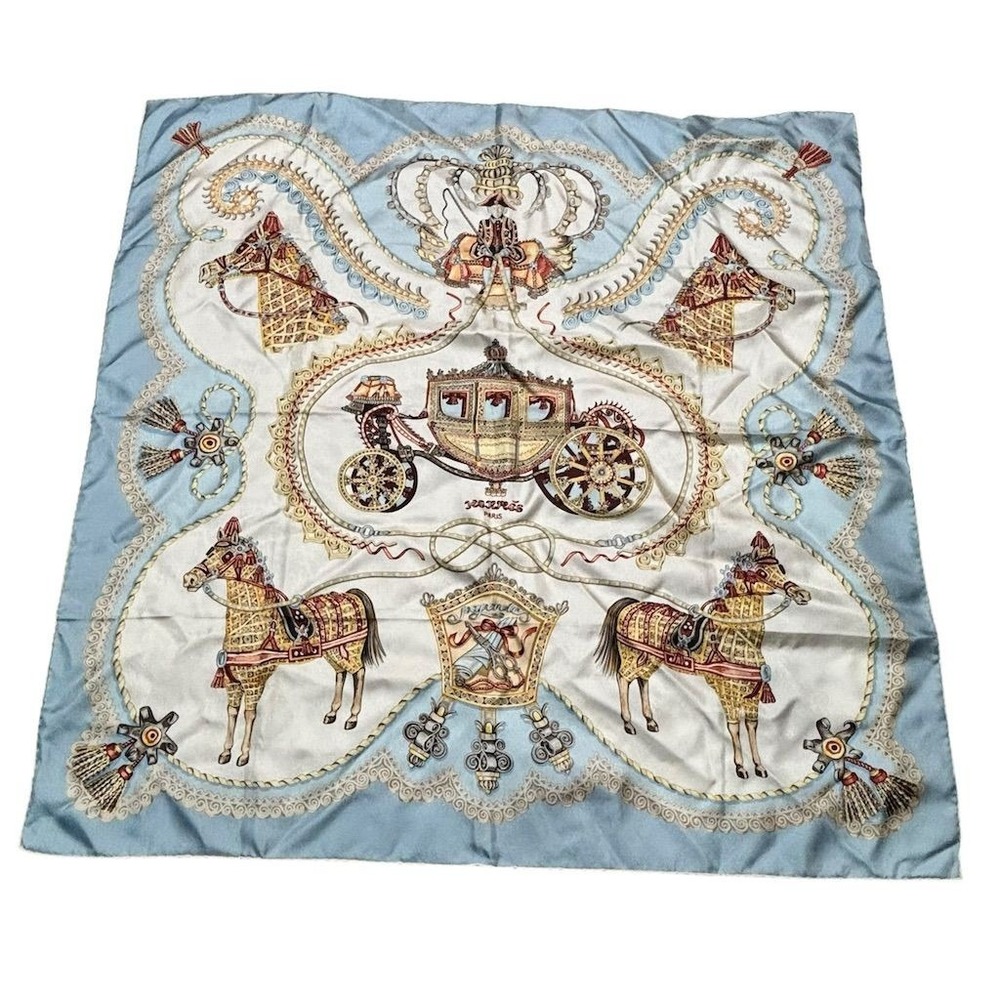 Hermès Women's‎ Silk Scarf Multicolor Carriage Horse Design 90cm Square